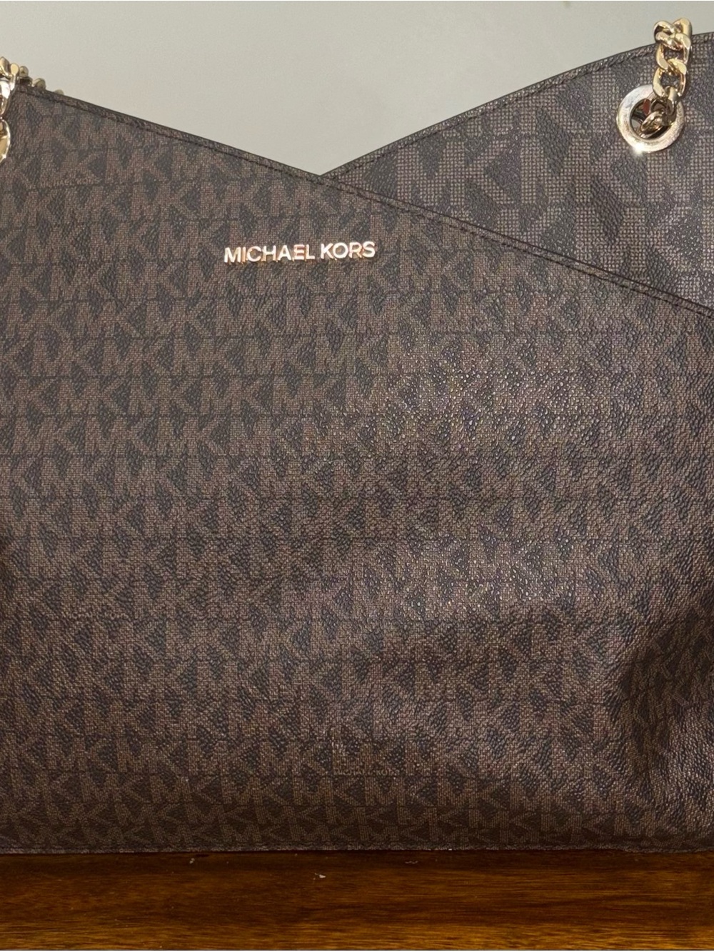 Michael Kors Brown MK Logo Chain-Handle Tote